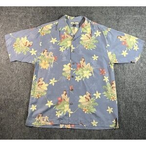 Tommy Bahama Short Sleeve Button Up Shirt Mens M Silk Tropical Girl Floral Print